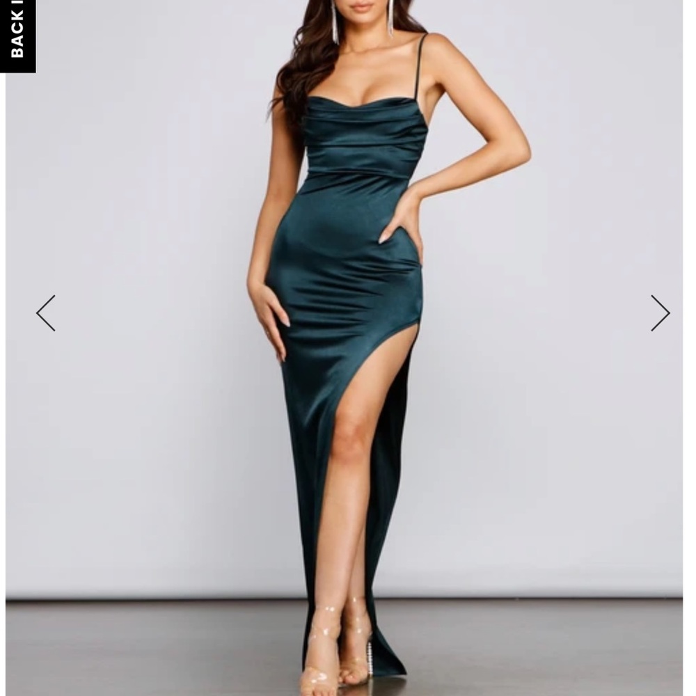 LOLA HIGH SLIT SATIN DRESS